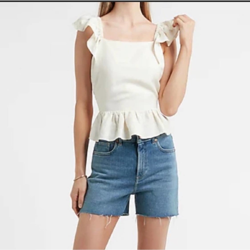 Express Linen Rust Ruffle Sleeve Blouse - Picture 7 of 7